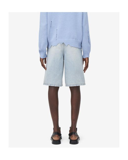 McQueen Blue Stonewashed Denim Shorts for men