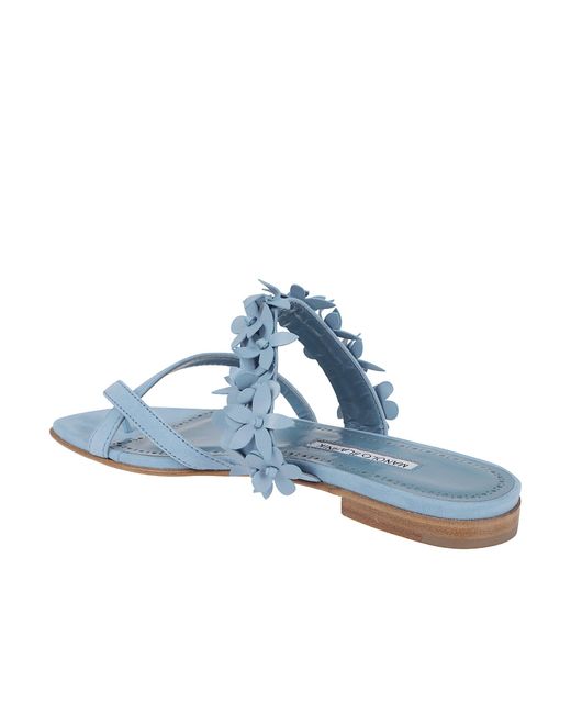Manolo Blahnik Blue Floral Embellished Sandals