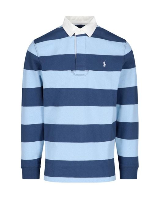 Polo Ralph Lauren Blue Striped Long-Sleeved Polo Shirt for men