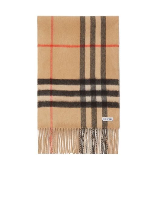 Burberry Natural Reversible Checked Fringed Hem Scarf