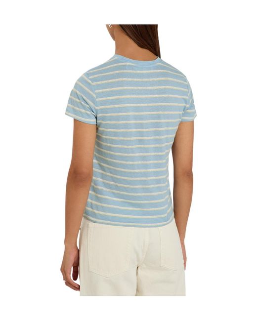 FRAME Blue Striped Crew Neck T-Shirt