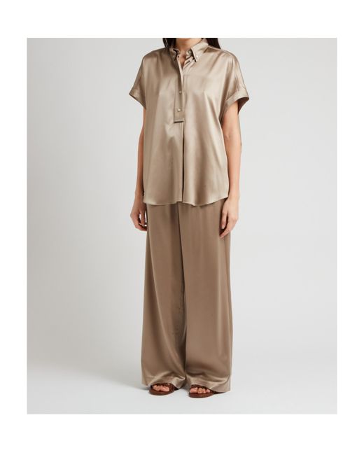 Brunello Cucinelli Gray Short-Sleeved Buttoned Blouse