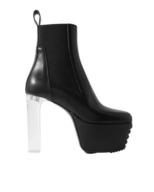 Rick Owens Black Minimal Grill Beatle Leather Platform Ankle Boots