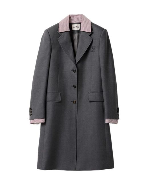 Miu Miu Gray Single-Breasted Gabardine Coat