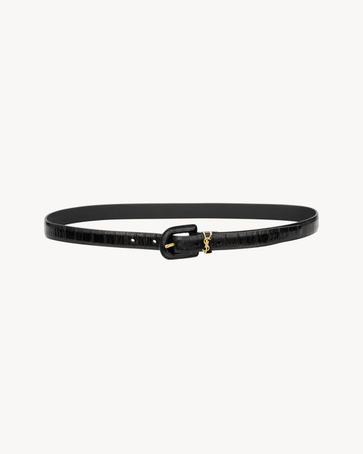 Saint Laurent White Cassandre Covered U Buckle Thin Belt
