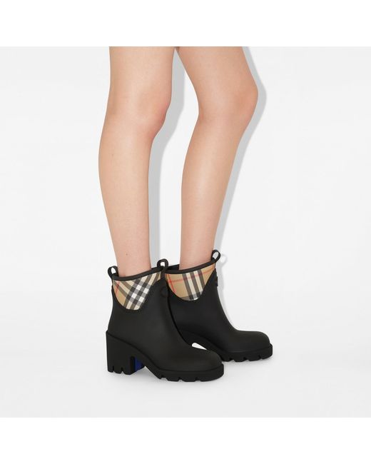 Burberry Black Round-Toe Checked Heeled Boots