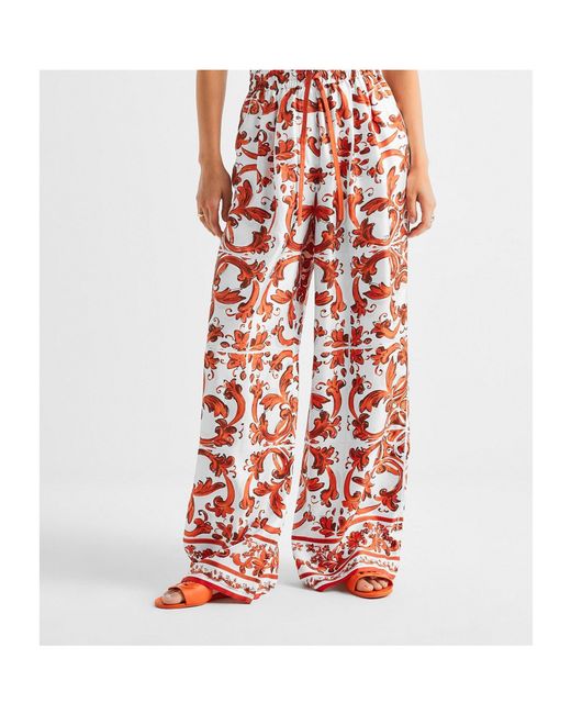 Dolce & Gabbana Red Printed Elastic Waist Wide-Leg Casual Pants