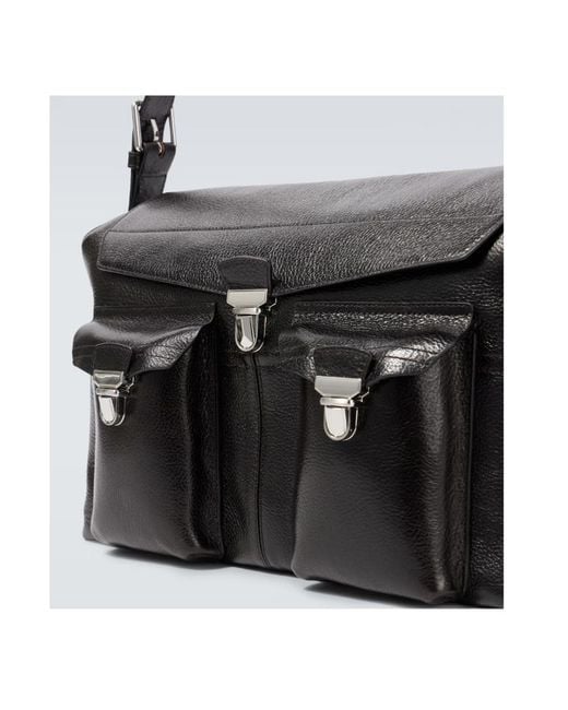 Lemaire Black Week-End Gear Leather Shoulder Bag for men