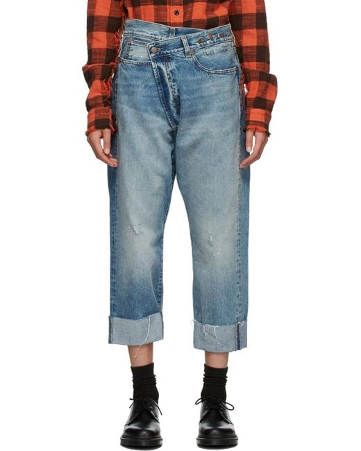 R13 Blue Crossover Cropped Jeans