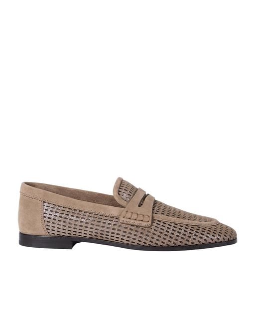 Brunello Cucinelli Brown Net Detailed Slip-On Loafers