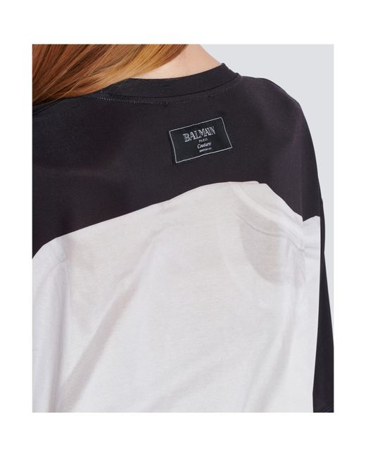 Balmain Gray Loose T-Shirt With Optical Illusion Print
