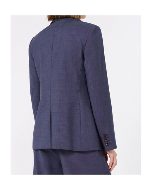 Max Mara Blue Studio Umico Double-Breasted Pinstriped Blazer