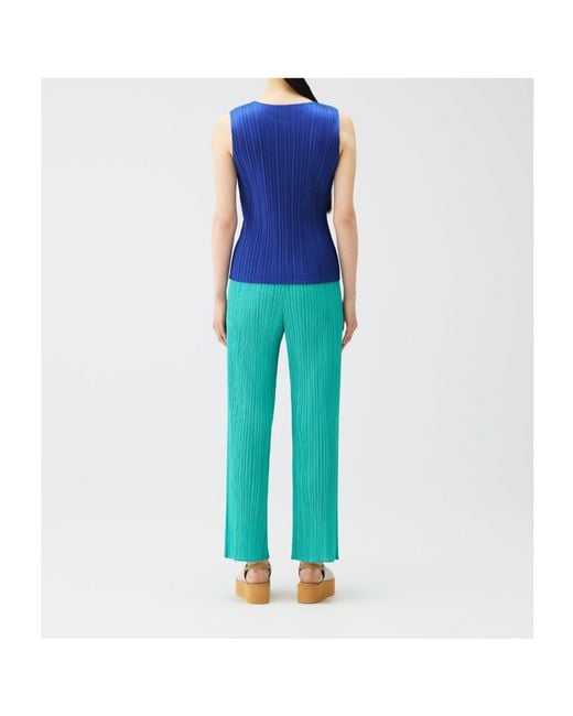 Pleats Please Issey Miyake Blue Sleeveless Round-Neck Top