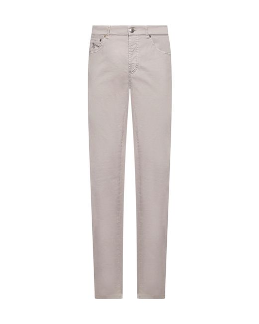Brunello Cucinelli Gray Logo Patch Straight Leg Trousers for men