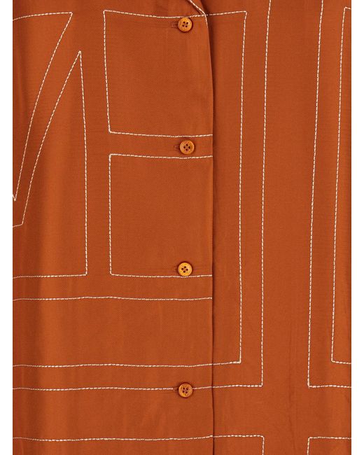 Totême Orange Shirt With Notched Collar And All-Over Logo Print
