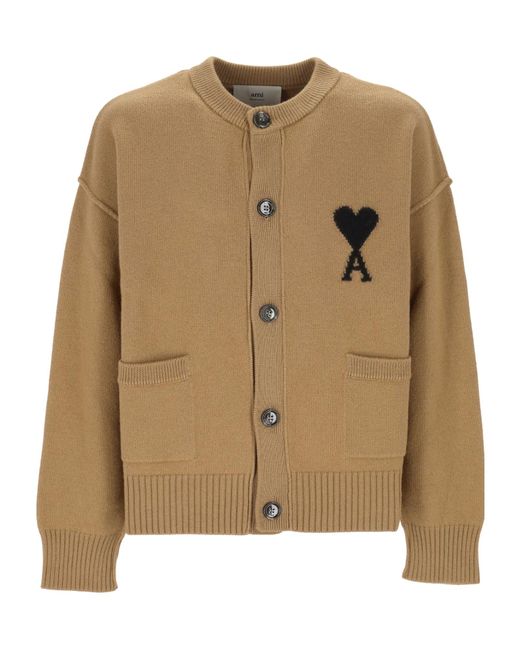 AMI Brown Ami De Coeur Buttoned Cardigan for men