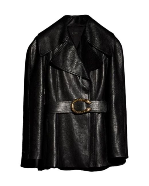 Gucci Black Collared Belted Trench Coat