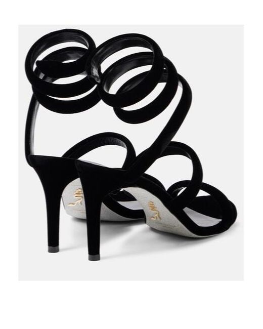 Rene Caovilla Black Cleo 80 Velvet Sandals