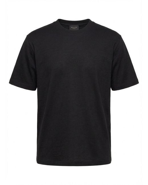 Gucci Black Soft Rayon Jersey T-Shirt With Embroidery for men