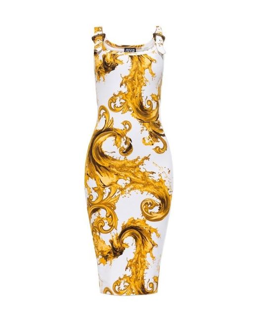 Versace Jeans Metallic Couture Baroque Print Fitted Dress