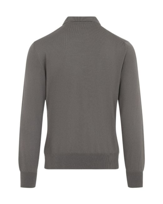 Brioni Gray Quarter-Zip Wool Polo Shirt for men