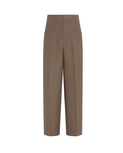 Zegna Brown Oasi Lino Casual Pants for men