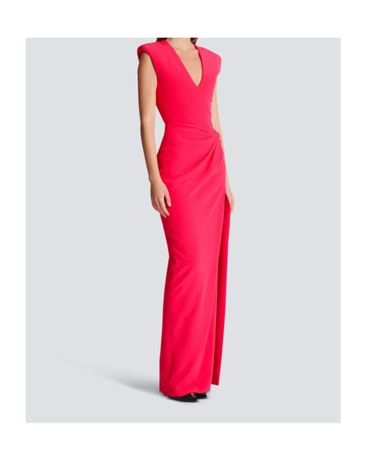 Balmain Pink Embellished Detail Long Crepe Dress