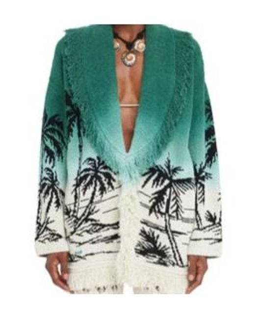 Alanui Green Wave Bloom Fringed Belted Cardigan