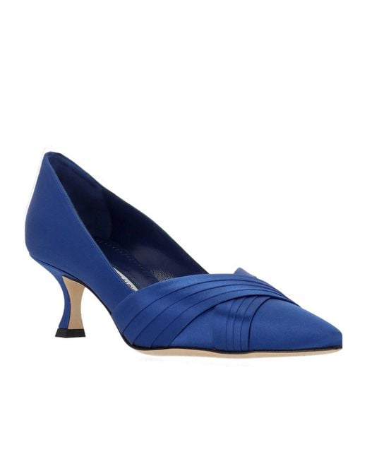 Manolo Blahnik Blue Pleated Pointed-Toe Pumps