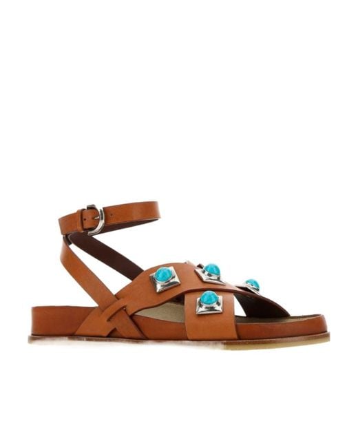 Etro Brown Crown Me Leather Sandals