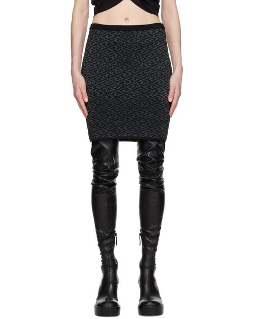 Versace Black Monogram-Jacquard Knit Skirt