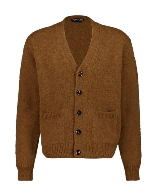 Tom Ford Brown Buttoned V-Neck Cardigan for men