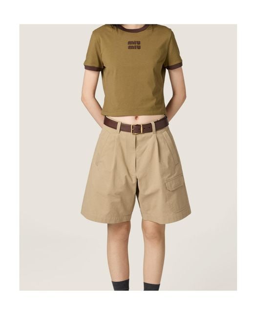 Miu Miu Green Crewneck Cropped T-Shirt