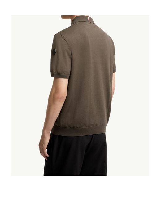 Moncler Brown Logo Cotton Knit Polo for men