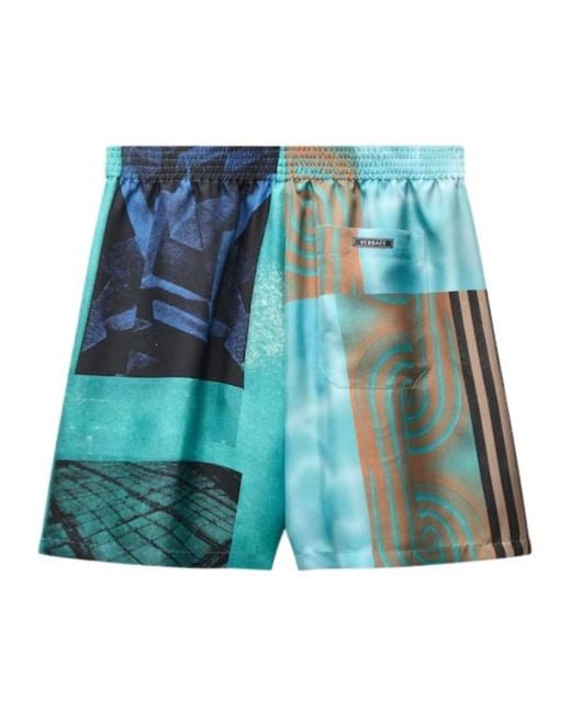 Versace Blue Pattern-Printed Twill Shorts for men