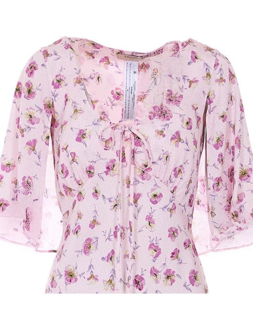 Twinset Pink Long Floral Print Dress