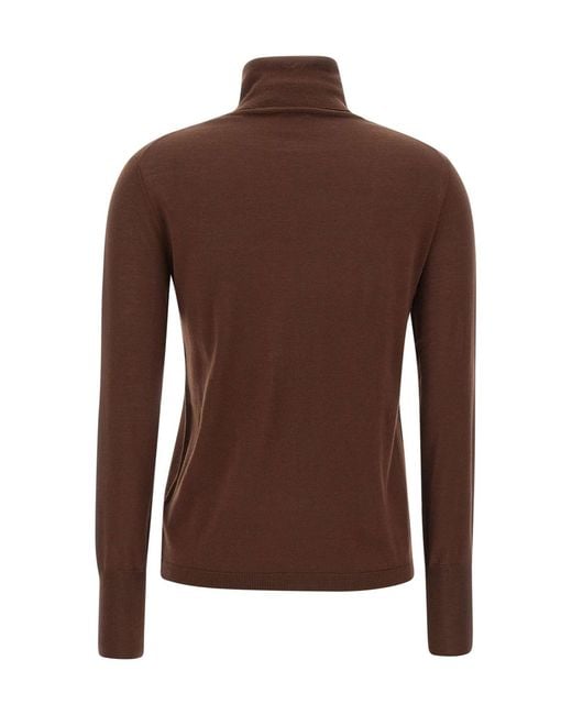 Aspesi Brown Long-Sleeved Turtleneck Knit Top