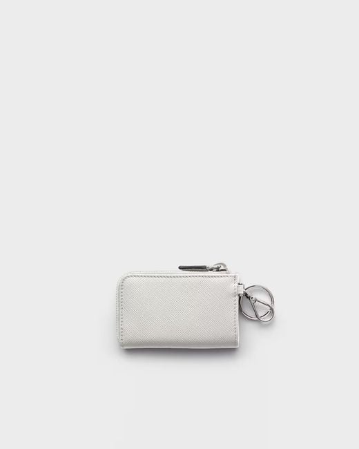 Prada White Saffiano Leather Mini Pouch With Keychain for men