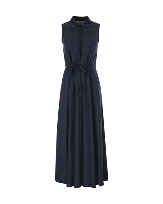 Herno Blue Drawstring Maxi Dress