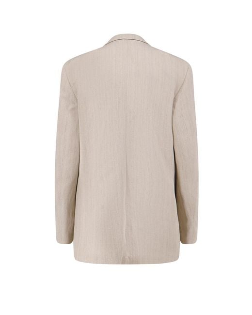 Alysi Natural Single-Breasted Textured Blazer