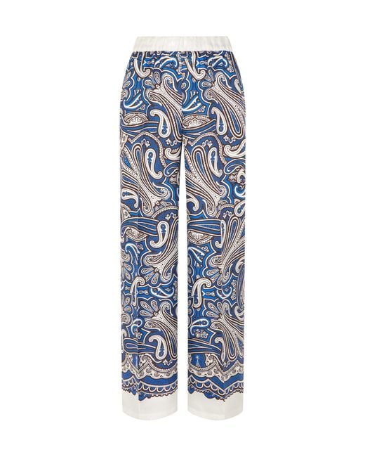 P.A.R.O.S.H. Blue Printed Straight-Leg Silk Pants