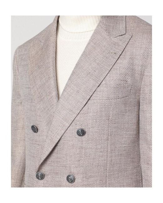 Brunello Cucinelli Gray Double-Breasted Long Sleeved Blazer for men