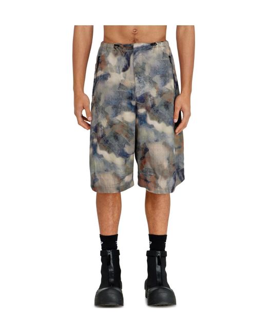DIESEL Gray Camouflage-Print Bermuda Shorts for men