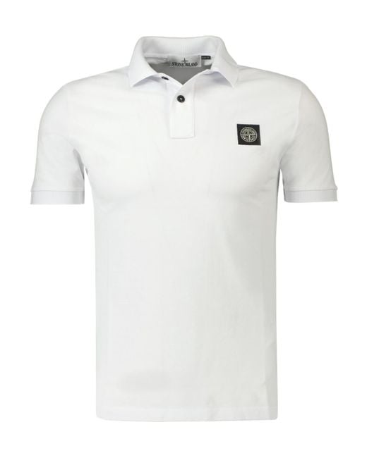 Stone Island White Logo Patch Short-Sleeved Polo Shirt for men