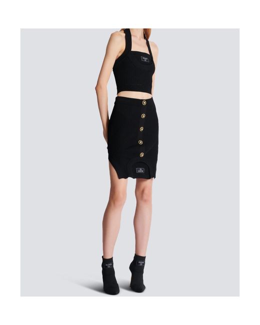 Balmain Black Short Optical Illusion Ribbed Knit Skirt