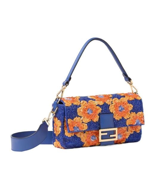 Fendi Blue Baguette Medium Shoulder Bag