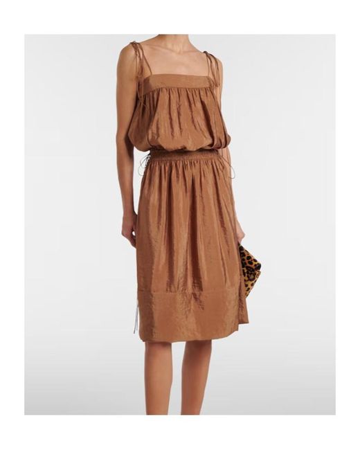Saint Laurent Drawstring Shirred Sleeveless Dress in Brown | Lyst Saint Laurent Drawstring Shirred Sleeveless Dress in Brown | Lyst