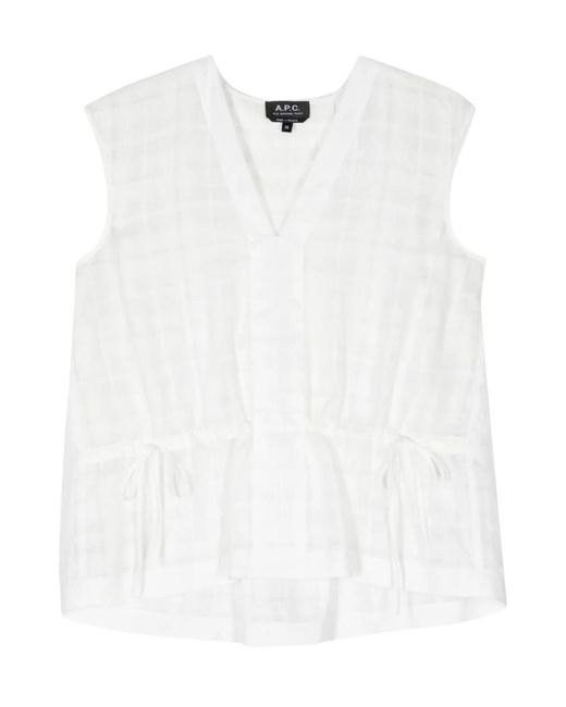 A.P.C. White Check-Pattern V-Neck Tank Top