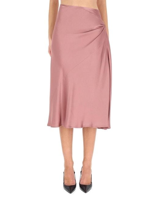 Dries Van Noten Pink 'Smila' Skirt With Knot Detail On The Front And Side Concealed Zip Closure