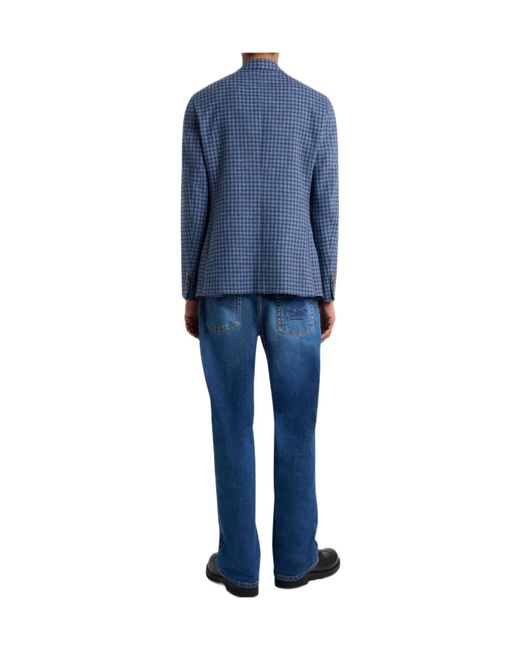 Etro Blue Wool-Blend Houndstooth Jacket for men